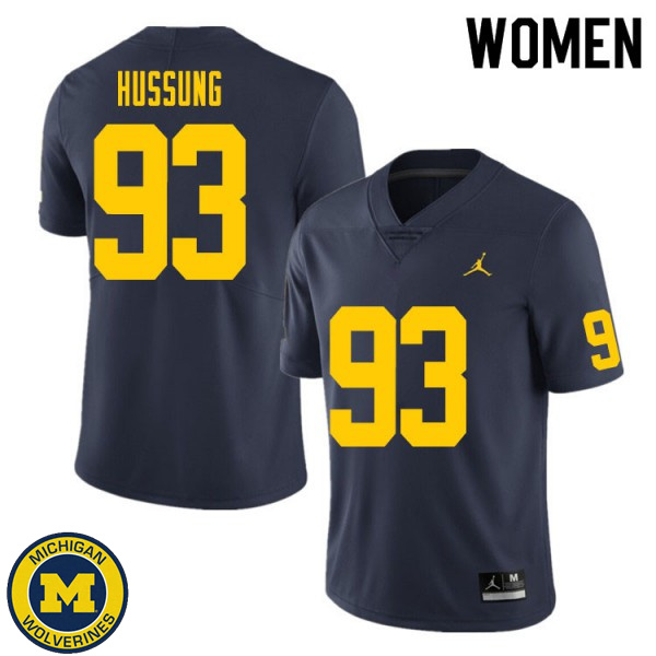 Women's University of Michigan #93 Cole Hussung Navy NCAA Football Jersey